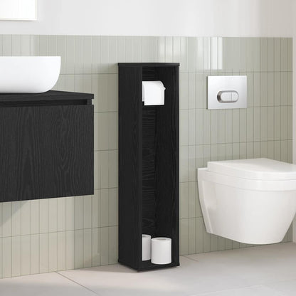 Bathroom Cabinet with Roll Holder Black 20.5x20x90 cm