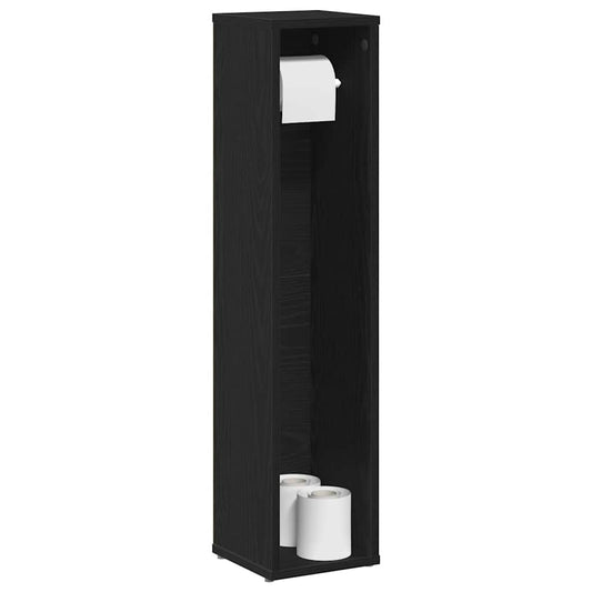 Bathroom Cabinet with Roll Holder Black 20.5x20x90 cm