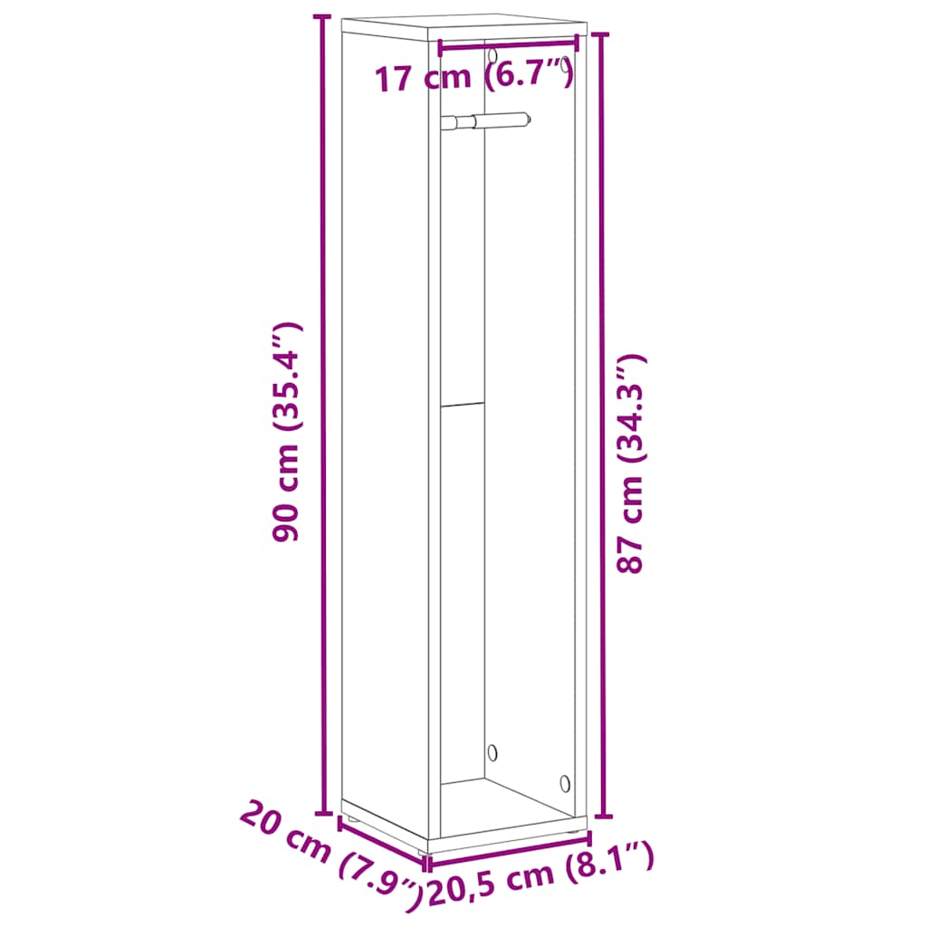 Bathroom Cabinet with Roll Holder Sonoma Oak 20.5x20x90 cm