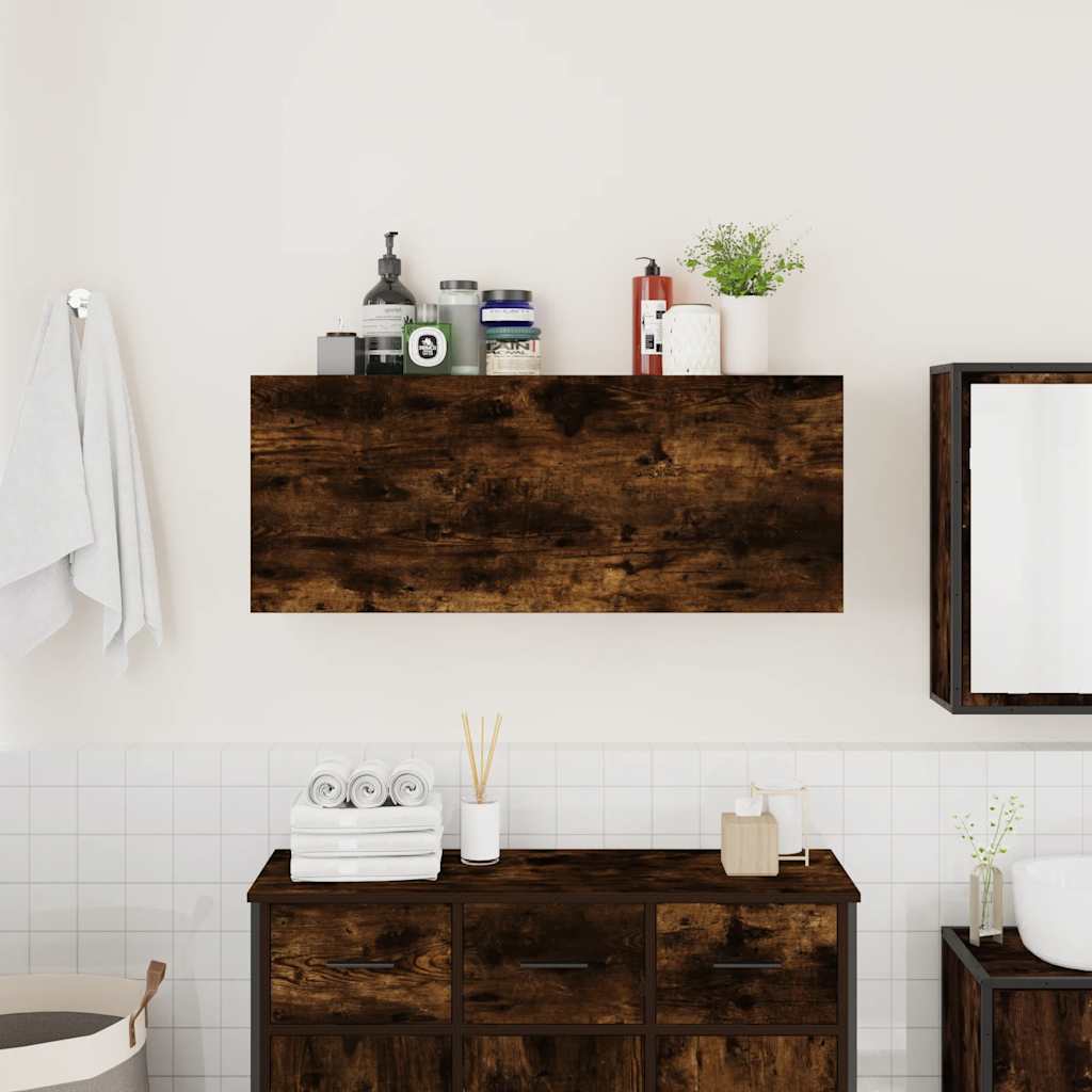 Bathroom Wall Cabinet Smoked Oak 100x25x40 cm Engineered Wood - Bend