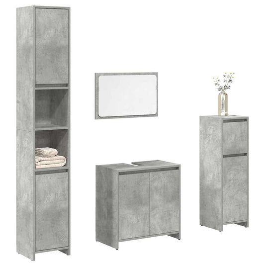 4 Piece Bathroom Furniture Set Concrete Grey Engineered Wood