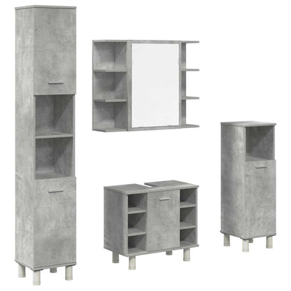 4 Piece Bathroom Furniture Set Concrete Grey Engineered Wood