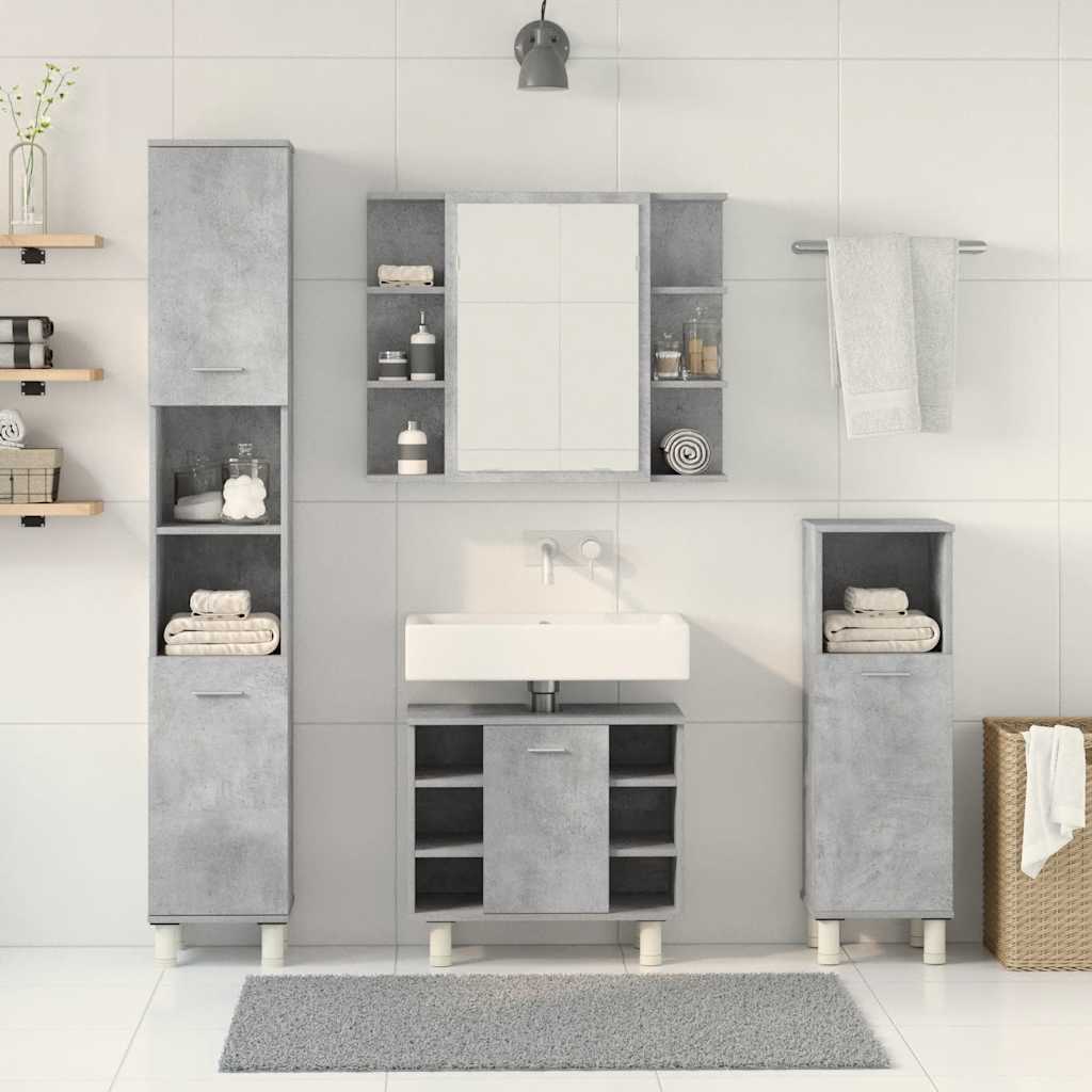 4 Piece Bathroom Furniture Set Concrete Grey Engineered Wood