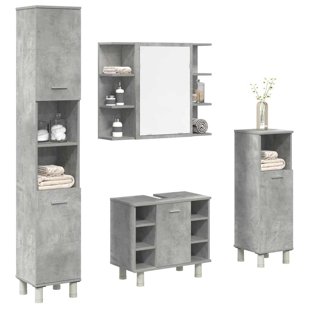 4 Piece Bathroom Furniture Set Concrete Grey Engineered Wood