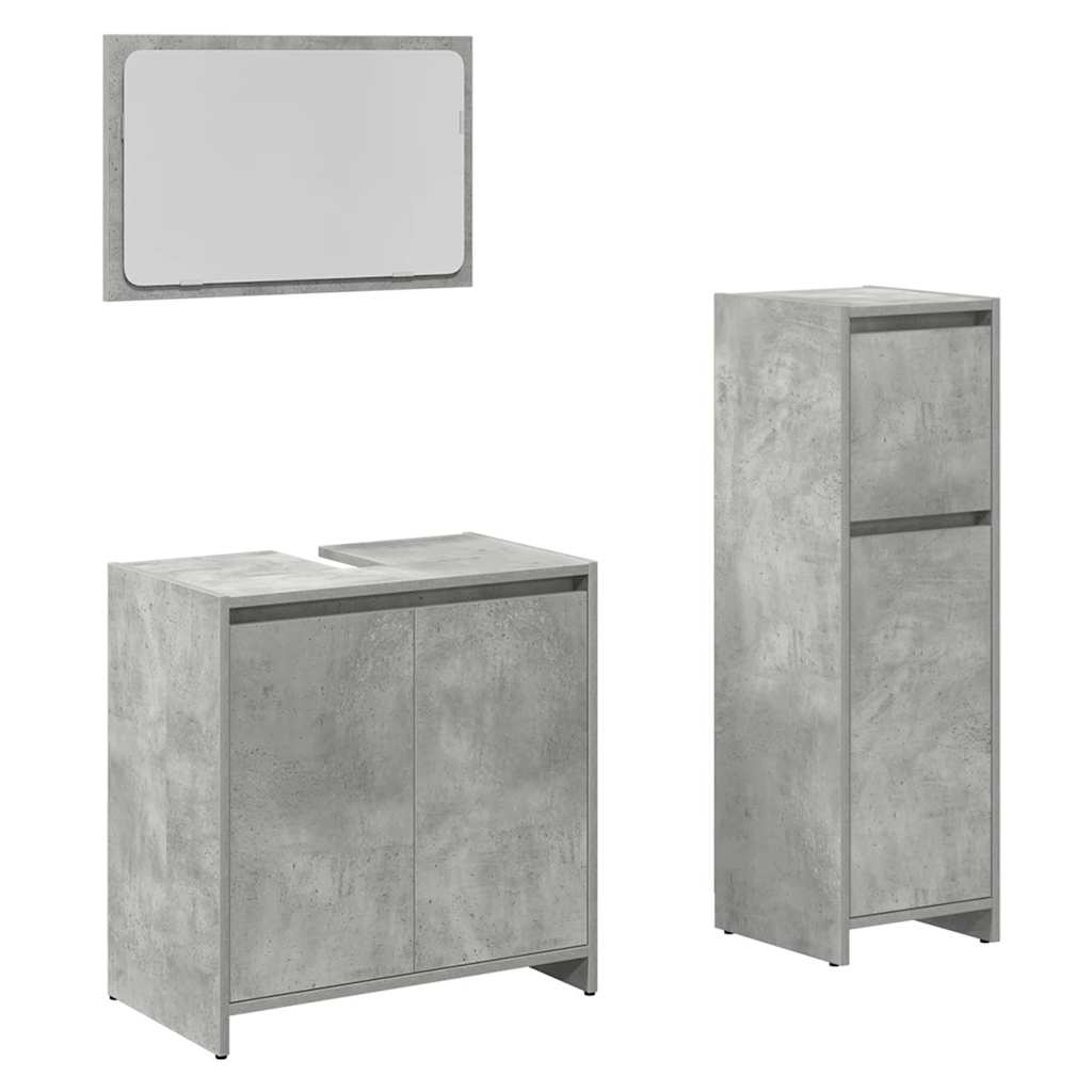 3 Piece Bathroom Furniture Set Concrete Grey Engineered Wood