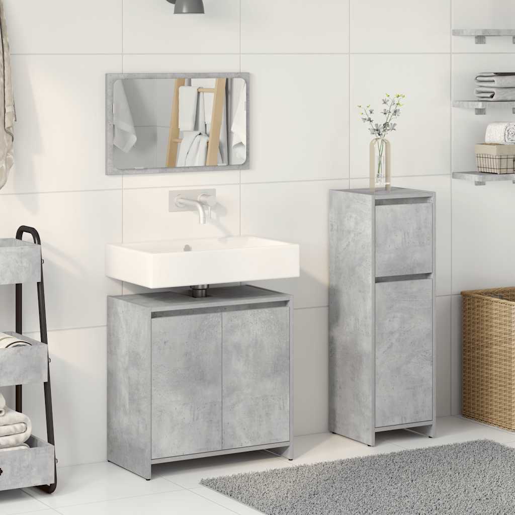 3 Piece Bathroom Furniture Set Concrete Grey Engineered Wood