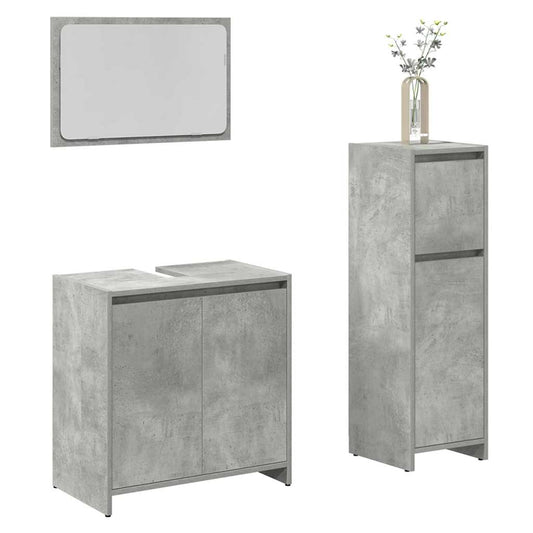 3 Piece Bathroom Furniture Set Concrete Grey Engineered Wood