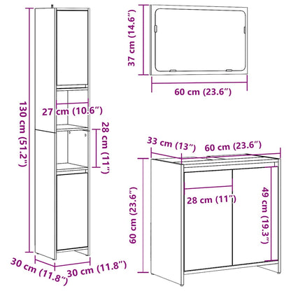 3 Piece Bathroom Furniture Set Concrete Grey Engineered Wood