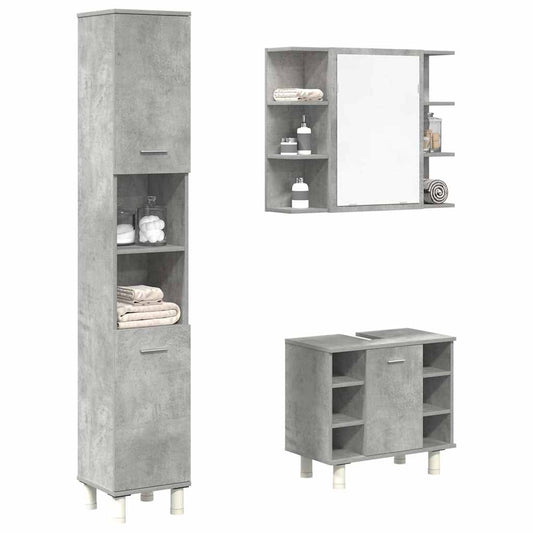 3 Piece Bathroom Furniture Set Concrete Grey Engineered Wood