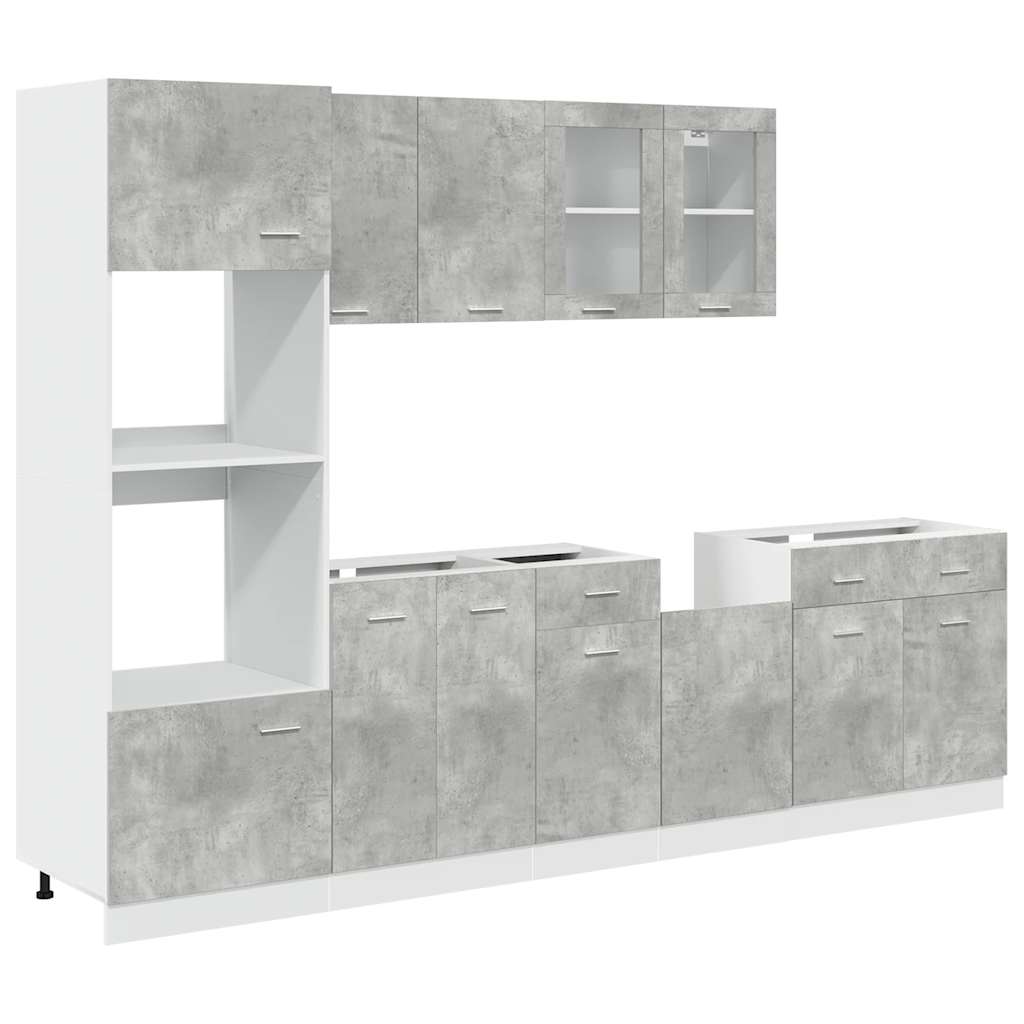 7 Piece Bathroom Furniture Set Concrete Grey Engineered Wood