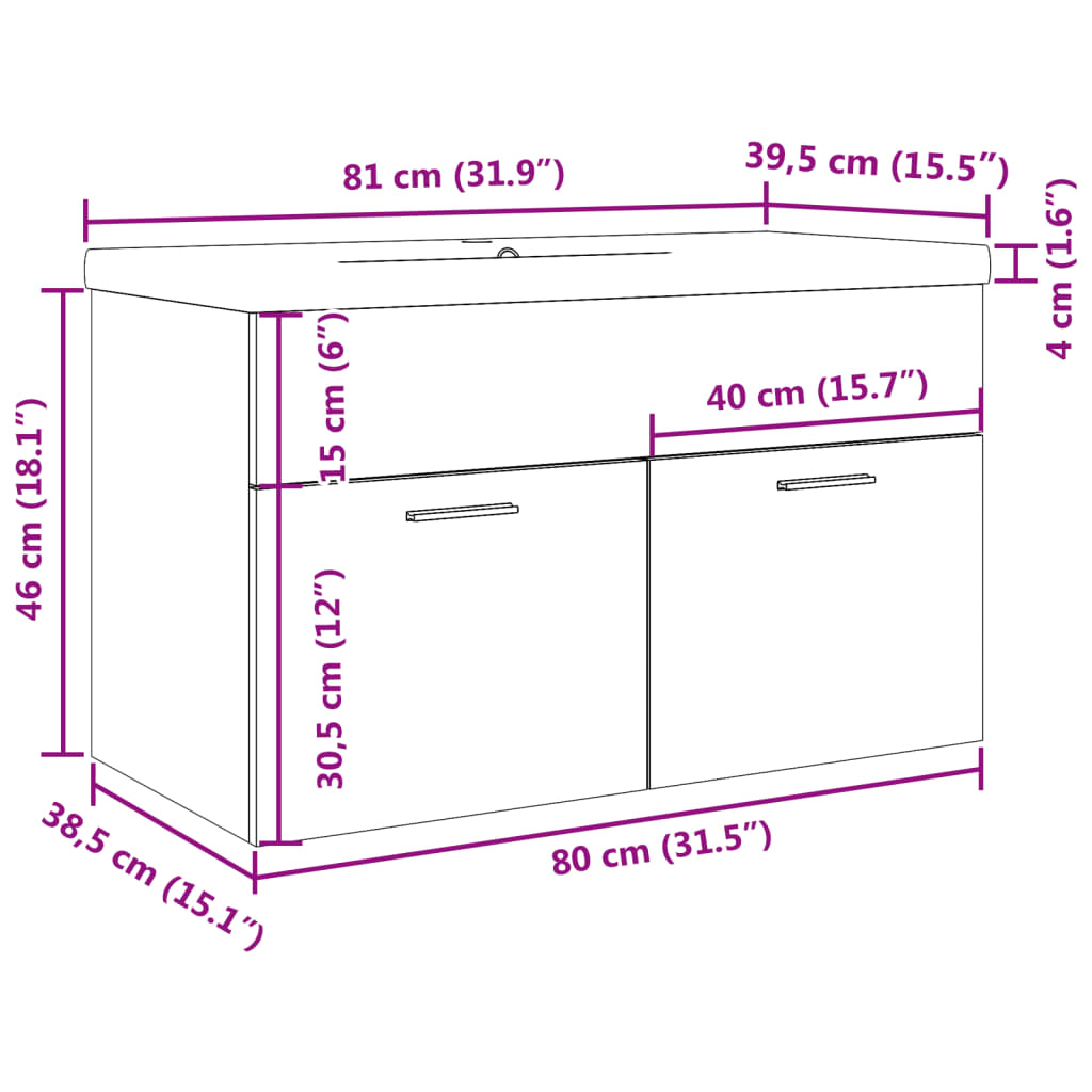 Bathroom Sink Cabinet with Built-in Basin Concrete Grey