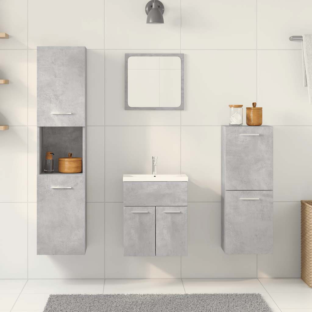 4 Piece Bathroom Furniture Set Concrete Grey Engineered Wood