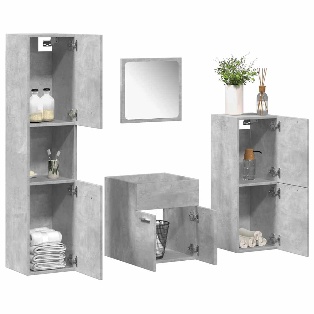 4 Piece Bathroom Furniture Set Concrete Grey Engineered Wood