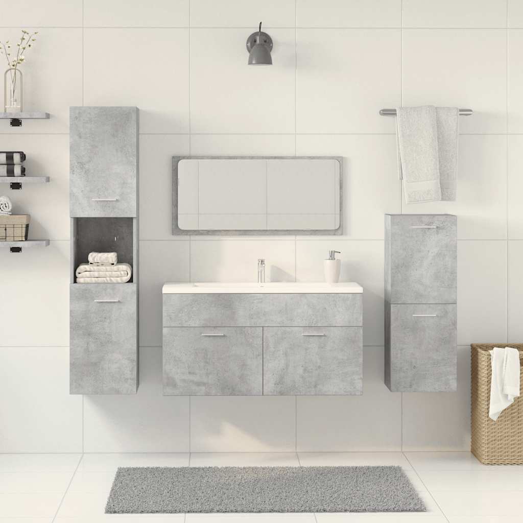 4 Piece Bathroom Furniture Set Concrete Grey Engineered Wood