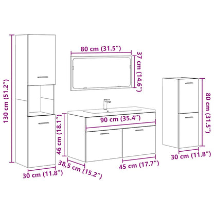 4 Piece Bathroom Furniture Set Concrete Grey Engineered Wood