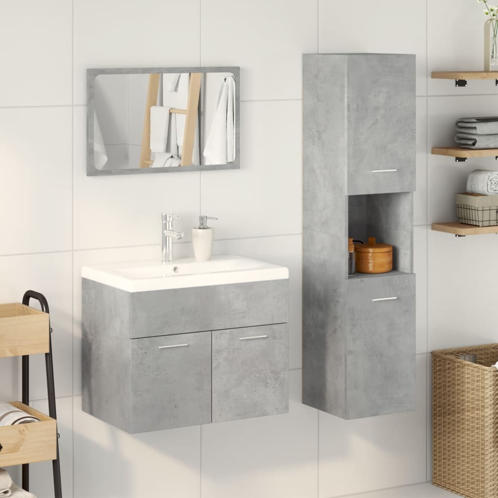 3 Piece Bathroom Furniture Set Concrete Grey Engineered Wood