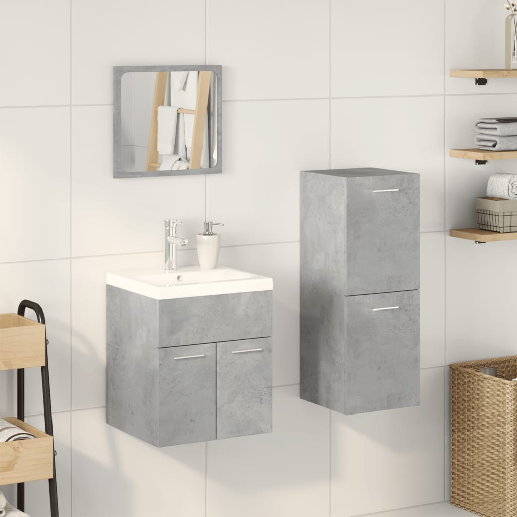 3 Piece Bathroom Furniture Set Concrete Grey Engineered Wood