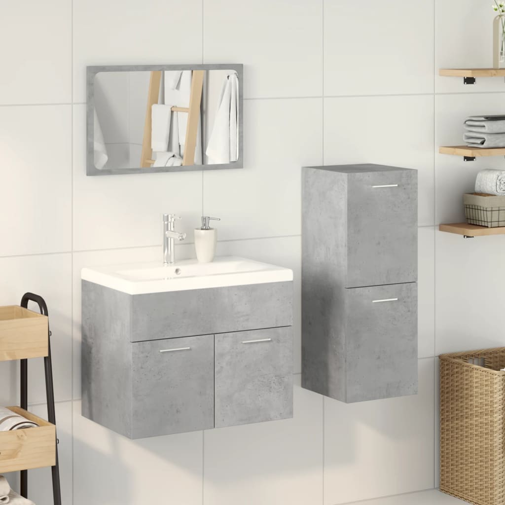 3 Piece Bathroom Furniture Set Concrete Grey Engineered Wood