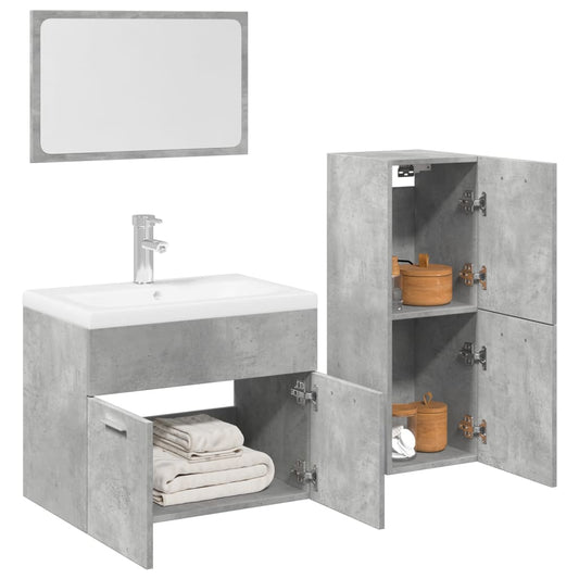 3 Piece Bathroom Furniture Set Concrete Grey Engineered Wood