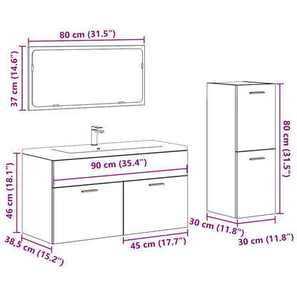 3 Piece Bathroom Furniture Set Concrete Grey Engineered Wood