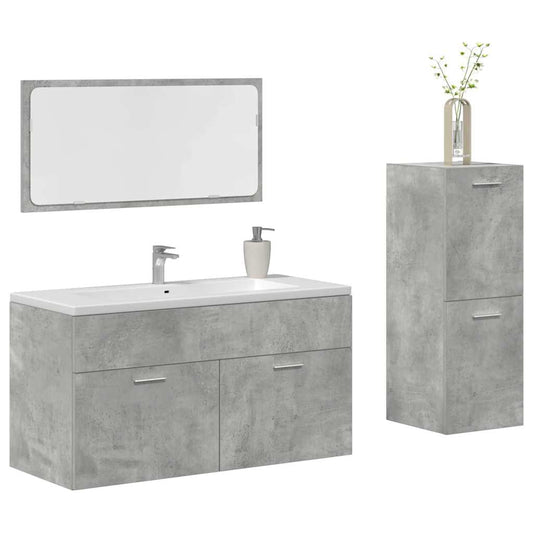 3 Piece Bathroom Furniture Set Concrete Grey Engineered Wood