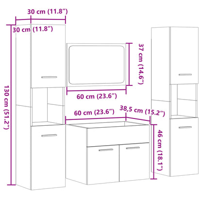 4 Piece Bathroom Furniture Set Concrete Grey Engineered Wood