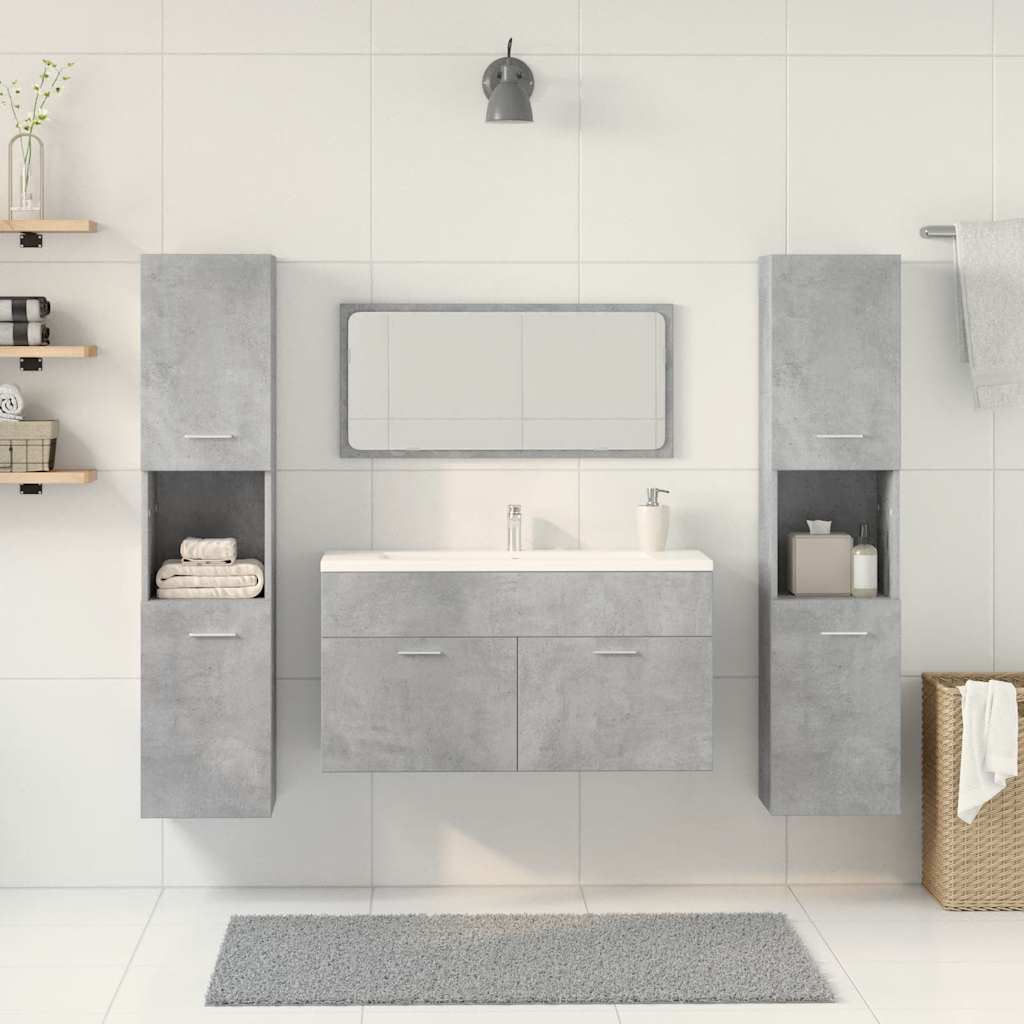 4 Piece Bathroom Furniture Set Concrete Grey Engineered Wood