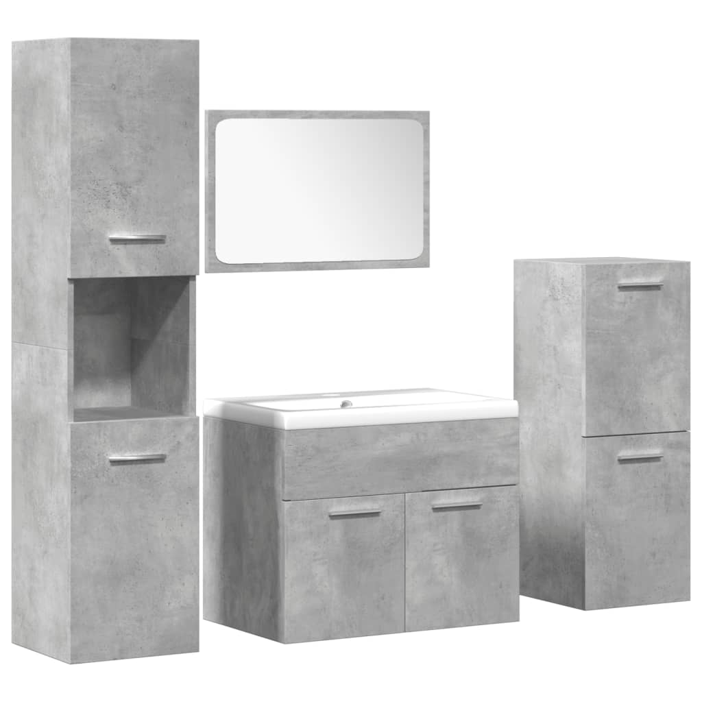 5 Piece Bathroom Furniture Set Concrete Grey Engineered Wood