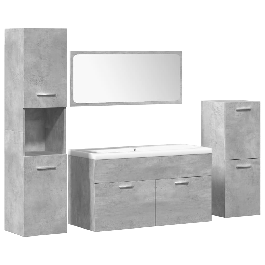 5 Piece Bathroom Furniture Set Concrete Grey Engineered Wood