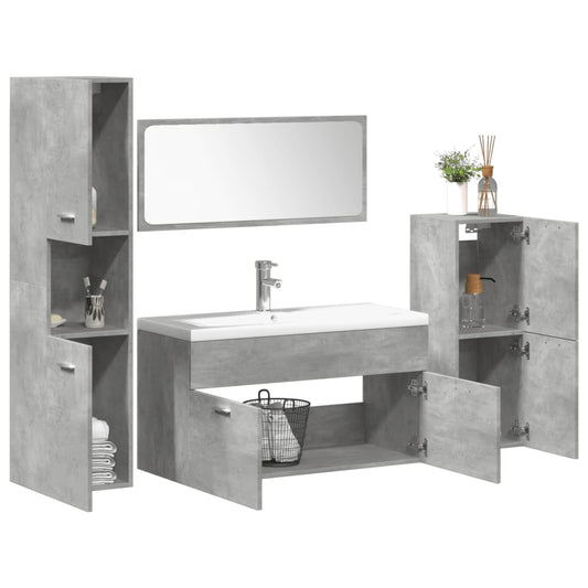 5 Piece Bathroom Furniture Set Concrete Grey Engineered Wood