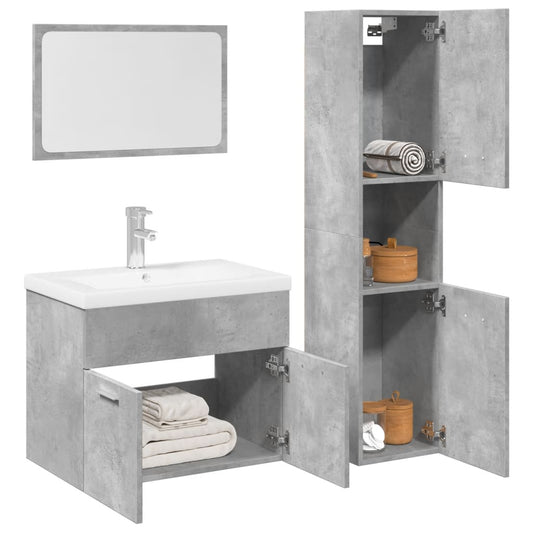 4 Piece Bathroom Furniture Set Concrete Grey Engineered Wood