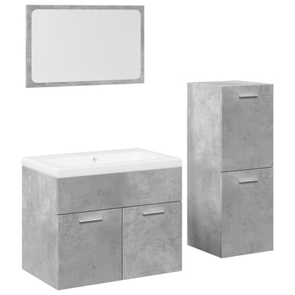 4 Piece Bathroom Furniture Set Concrete Grey Engineered Wood