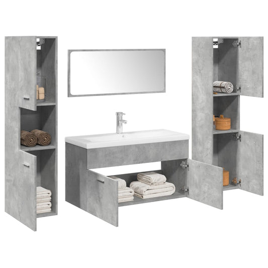 5 Piece Bathroom Furniture Set Concrete Grey Engineered Wood