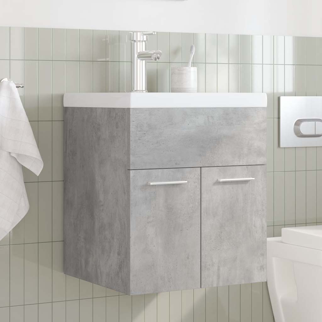 Bathroom Sink Cabinet with Built-in Basin and Faucet Concrete Grey