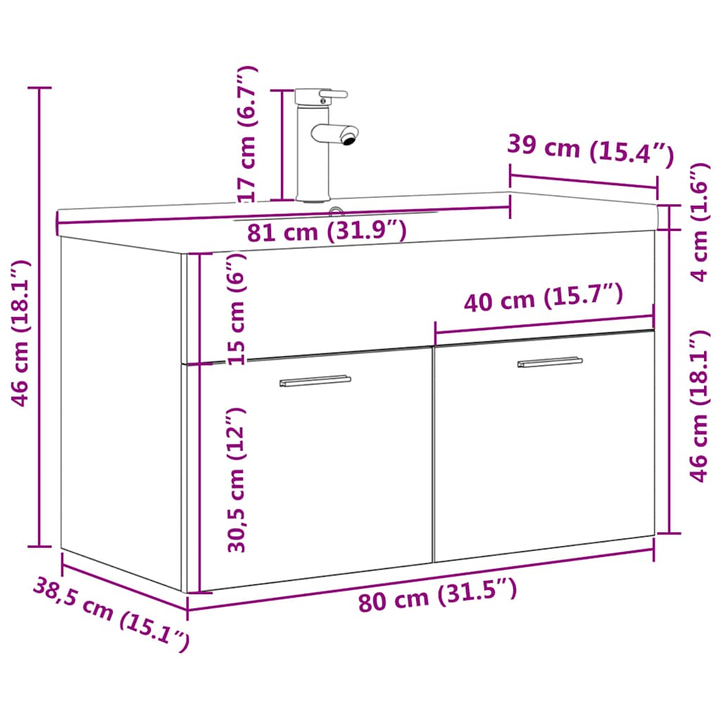 Bathroom Sink Cabinet with Built-in Basin and Faucet Concrete Grey