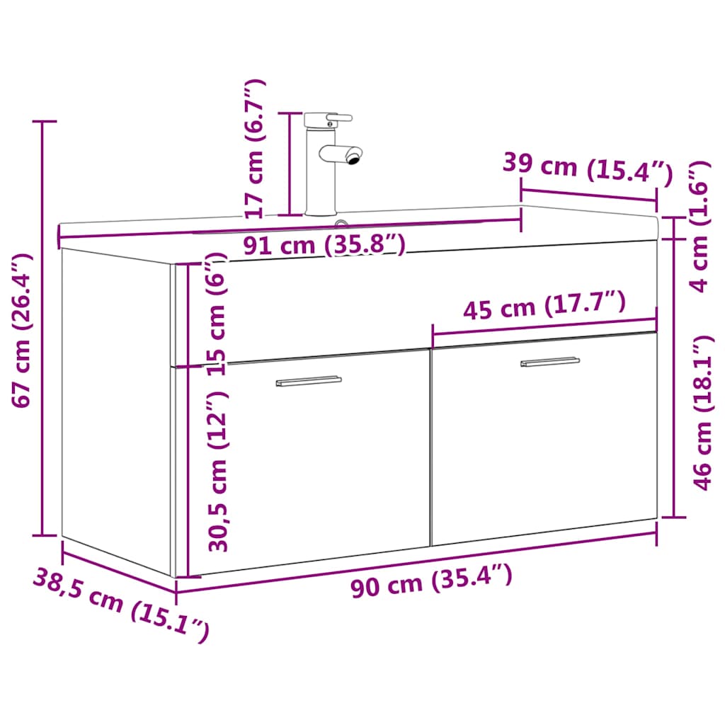 Bathroom Sink Cabinet with Built-in Basin and Faucet Concrete Grey