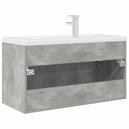 Bathroom Sink Cabinet with Built-in Basin and Faucet Concrete Grey