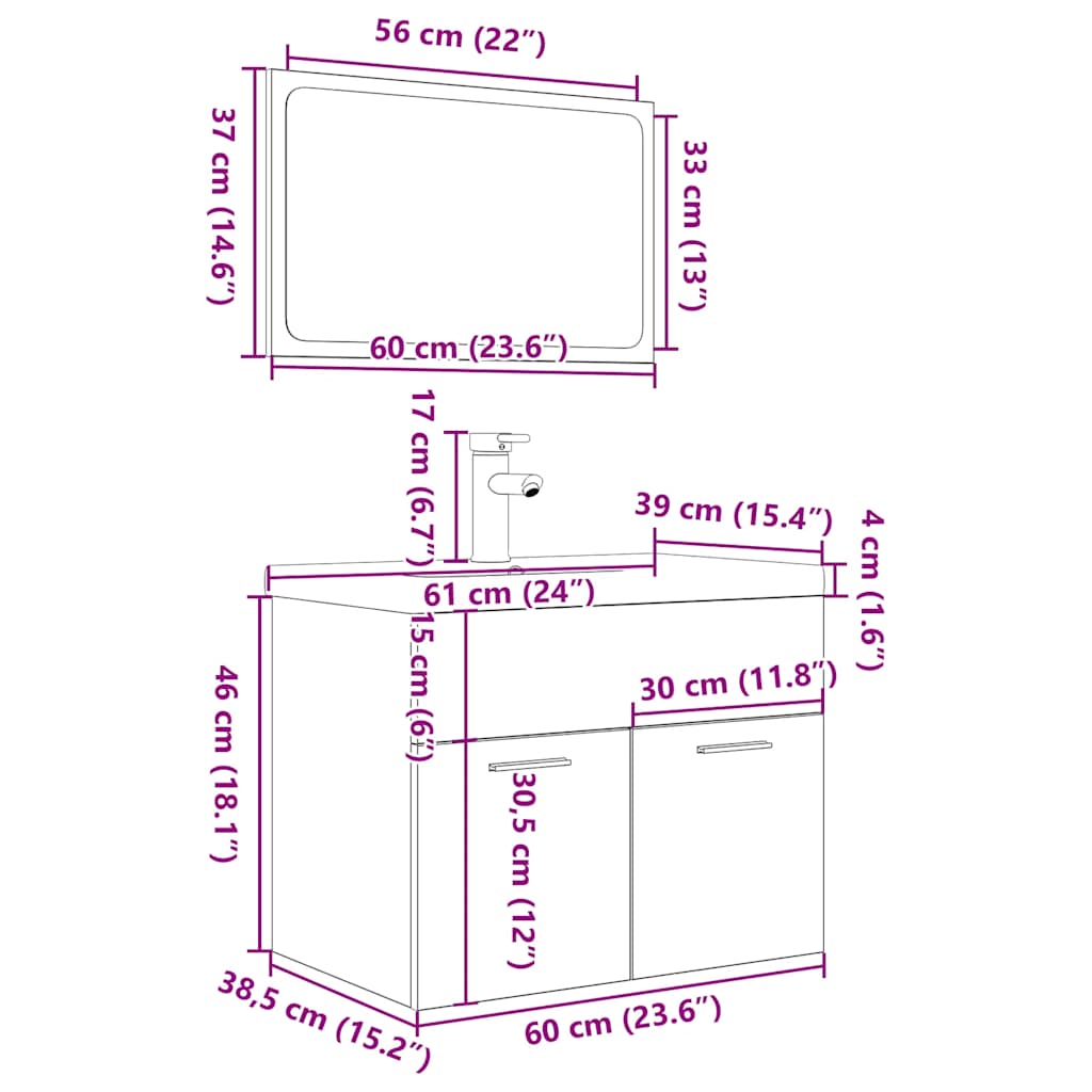 3 Piece Bathroom Furniture Set Concrete Grey Engineered Wood