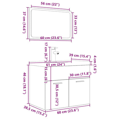 3 Piece Bathroom Furniture Set Concrete Grey Engineered Wood