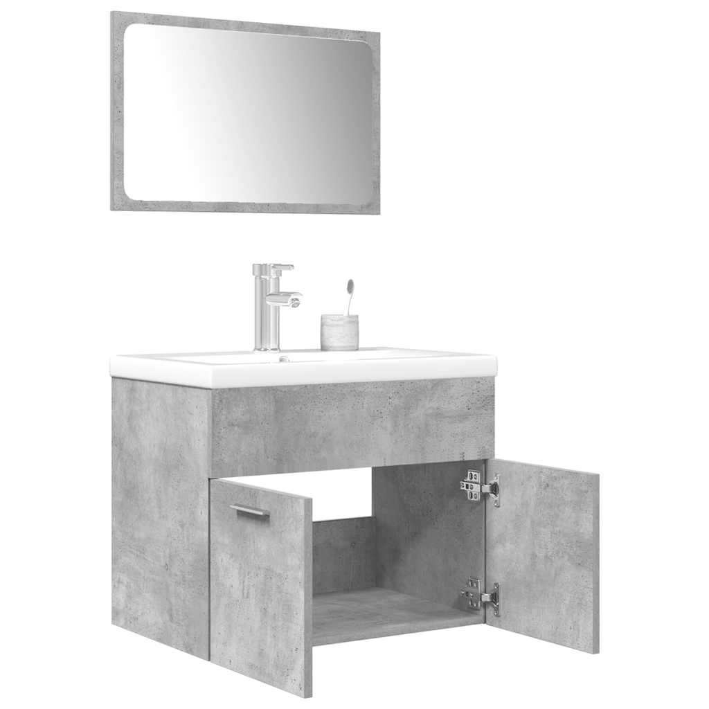 3 Piece Bathroom Furniture Set Concrete Grey Engineered Wood