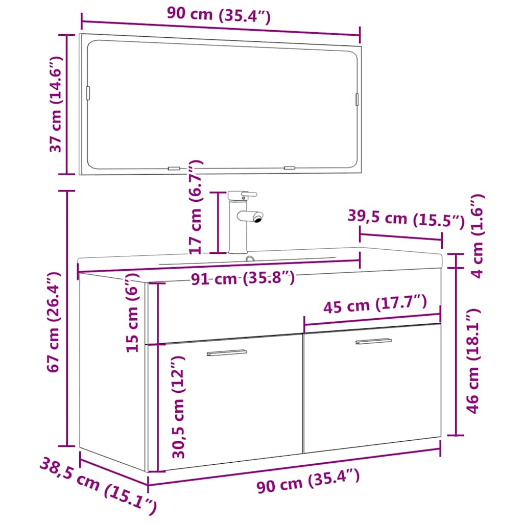 3 Piece Bathroom Furniture Set Concrete Grey Engineered Wood