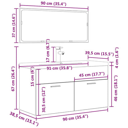 3 Piece Bathroom Furniture Set Concrete Grey Engineered Wood