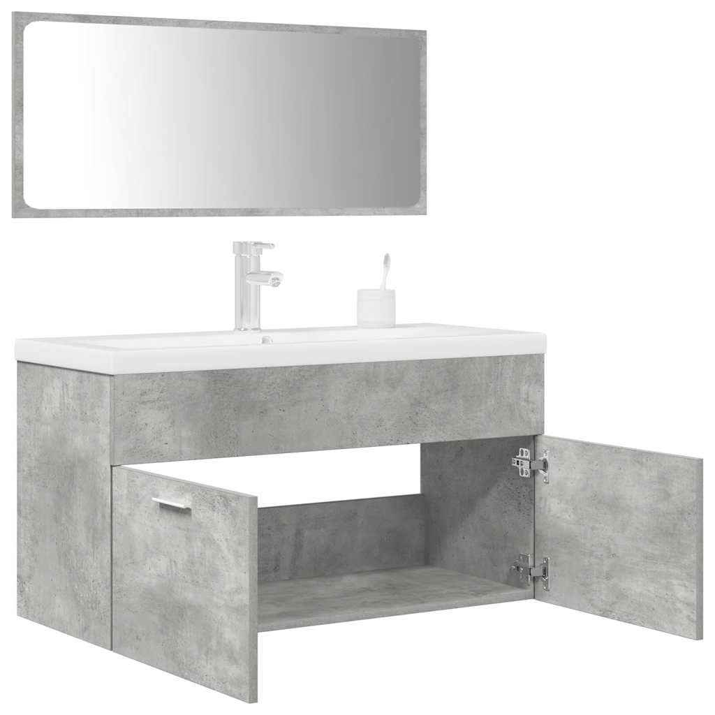 3 Piece Bathroom Furniture Set Concrete Grey Engineered Wood