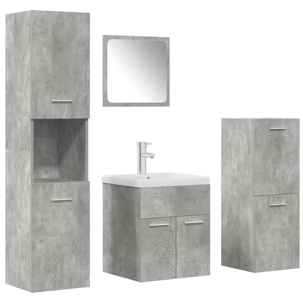 5 Piece Bathroom Furniture Set Concrete Grey Engineered Wood