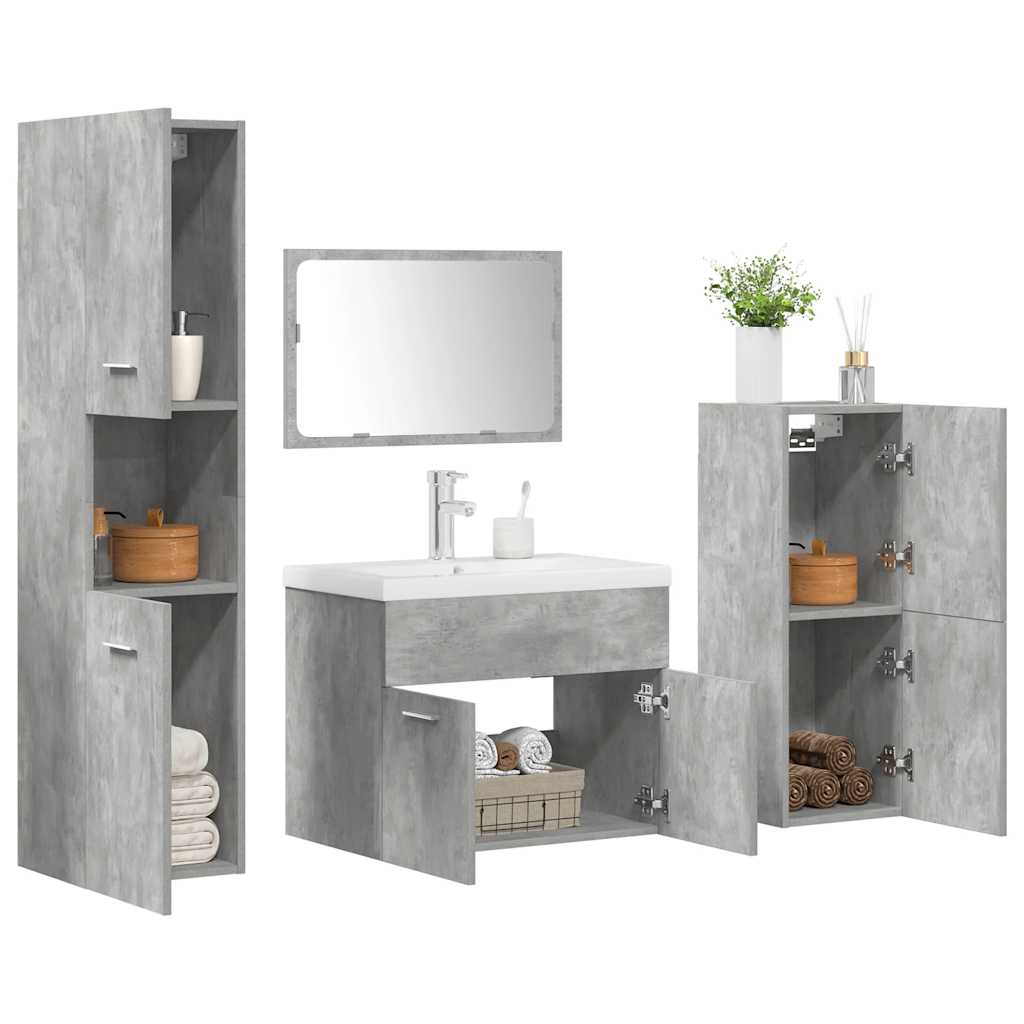 5 Piece Bathroom Furniture Set Concrete Grey Engineered Wood