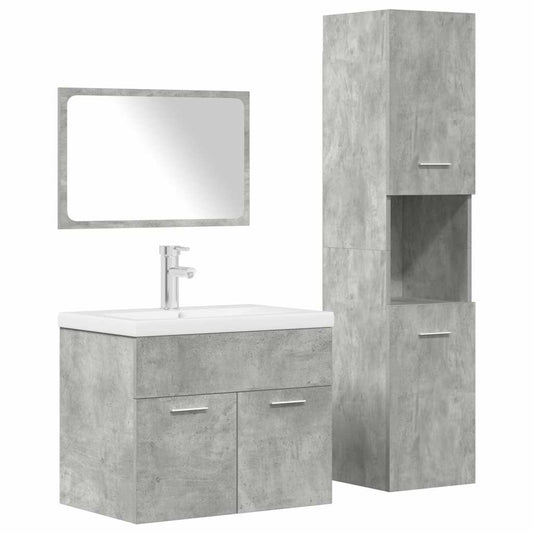 4 Piece Bathroom Furniture Set Concrete Grey Engineered Wood