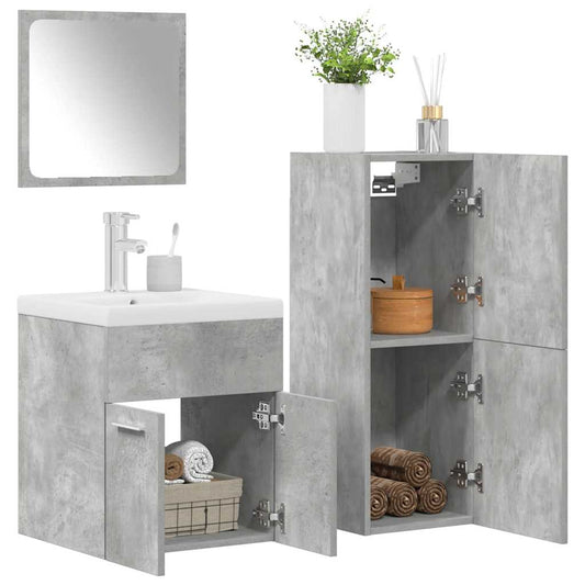 4 Piece Bathroom Furniture Set Concrete Grey Engineered Wood