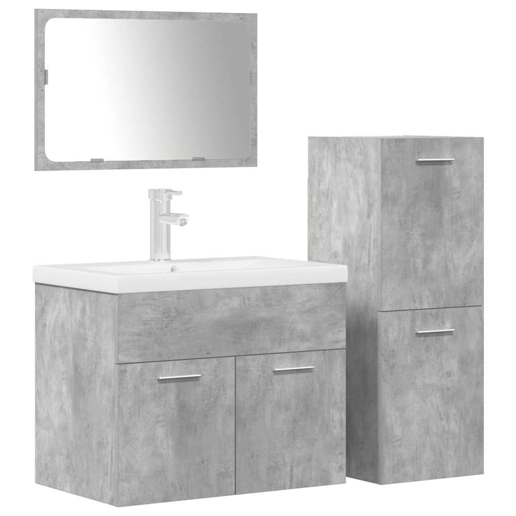 4 Piece Bathroom Furniture Set Concrete Grey Engineered Wood