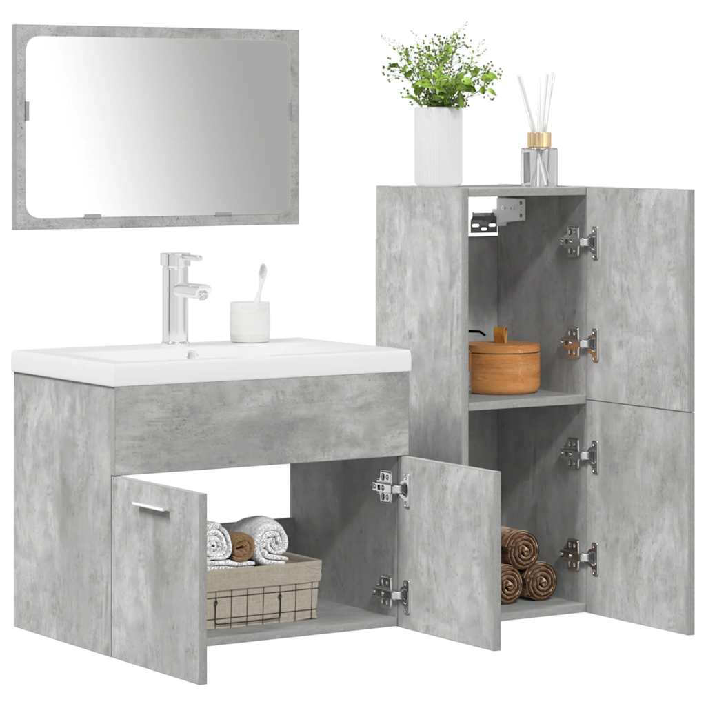 4 Piece Bathroom Furniture Set Concrete Grey Engineered Wood