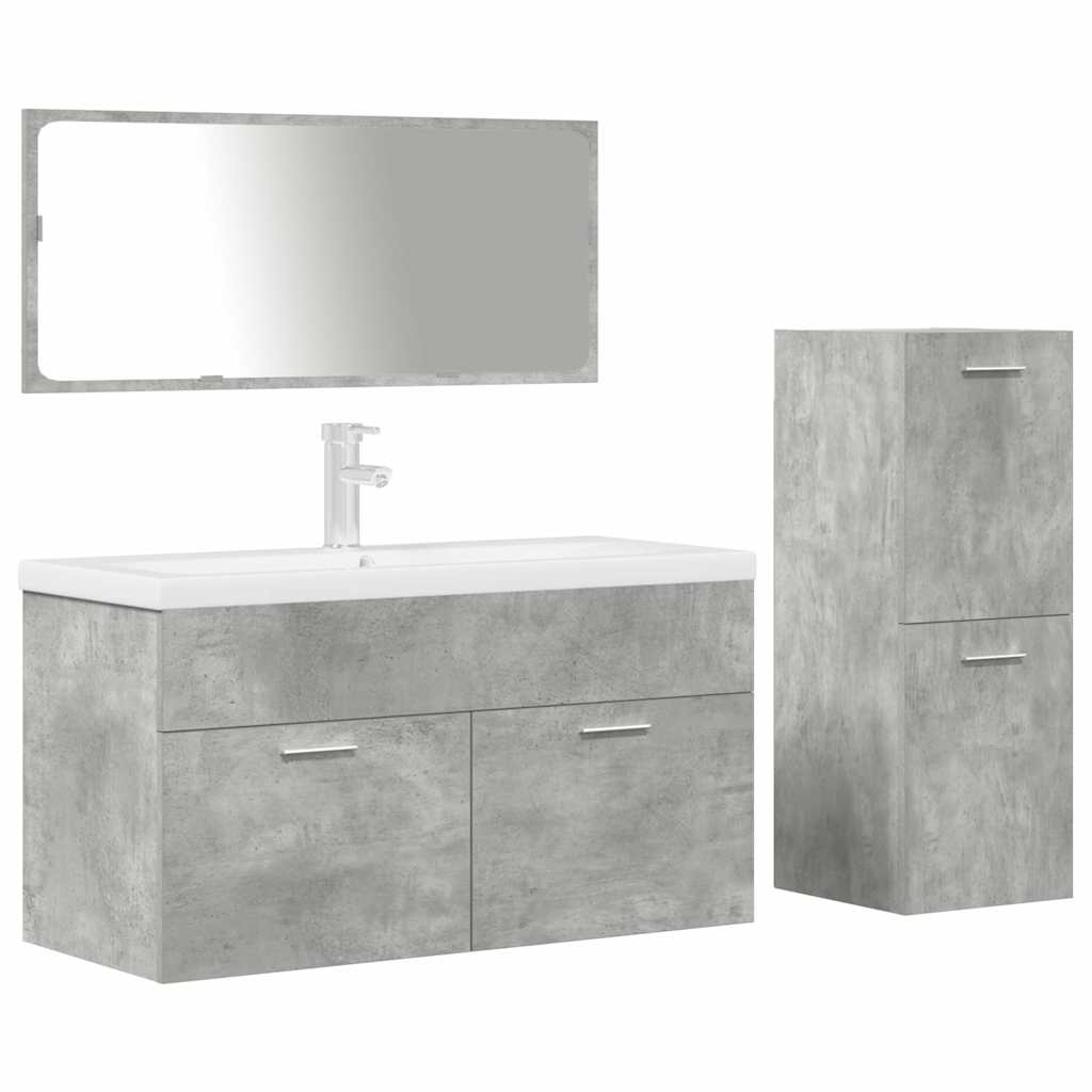 4 Piece Bathroom Furniture Set Concrete Grey Engineered Wood